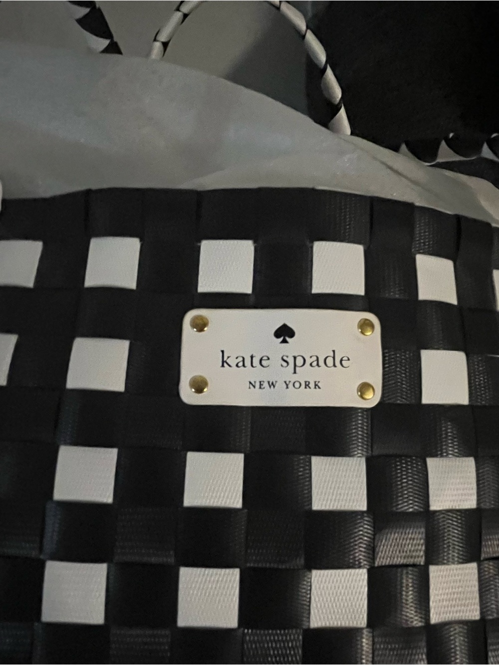 kate spade Black and White Woven Check Tote - Picture 2 of 7